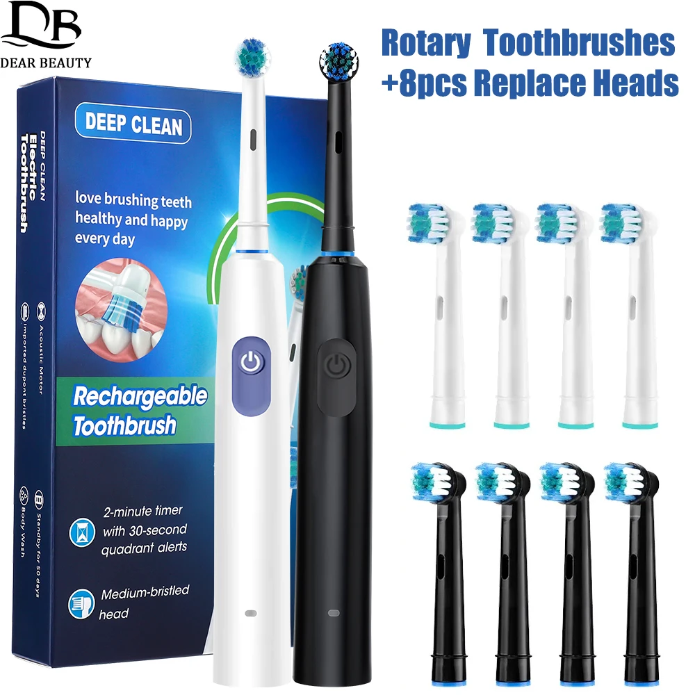 Smart Rotating Timing Electric Toothbrush 5 Modes Rechargeable Rotary Toothbrush With 8 Replacement Brush Heads Teeth Whitening