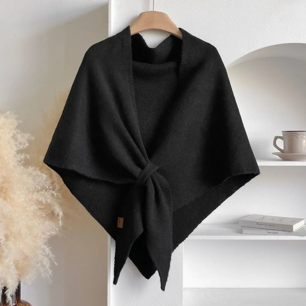 

Fashion Solid Color Knitted Shawl Thickened Soft Triangle Scarf Neck Wrap Winter Warm Wool Blended Shawl