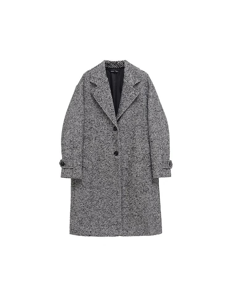 

Новый женский модный и универсальный элегантный однобортный однобортный с длинными рукавами и лацканами в европейском стиле в полоску средней длины c