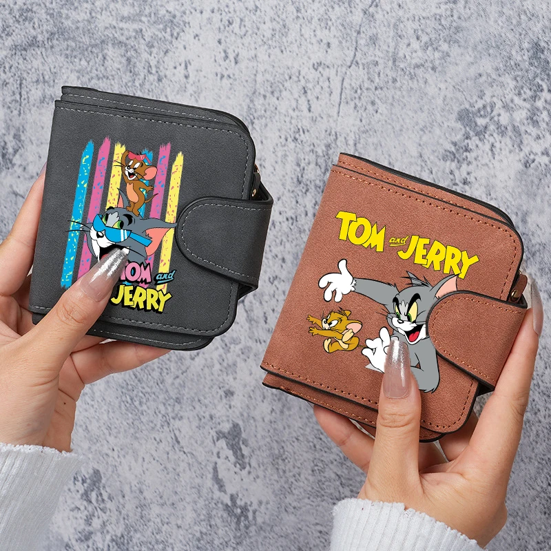 Tom and Jerry Women Short Wallet Card Holder Fashion Zipper Tassel Coin Purses Change Pocket Business Gift for Birthday Girls