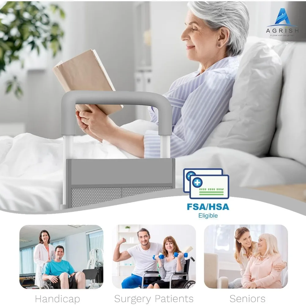 Adjustable Bed Safety Rails for Seniors with Storage Pouch, Support Legs for Elderly and Surgery Patients