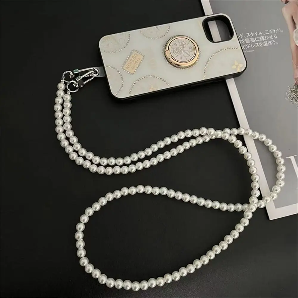 Wisiorek pasek na nadgarstek Anti-lost For etui na telefon Pearl pasek długie perłowe smycz smycz na telefon komórkowy telefon Crossbody łańcuch