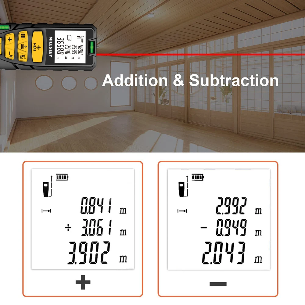 MILESEEY S2 Laser Tape Measure 40M 60M 80M 100M 120M Double Horizontal Bubble Laser Distance Meter