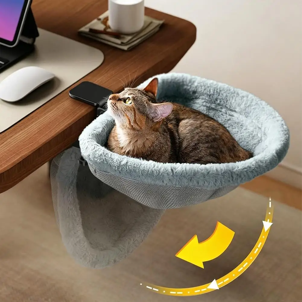This Plush Cat Bed with C-clamps Is Foldable and Has A Tabletop Design; It Can Be Used As A Hammock or Cat Bed