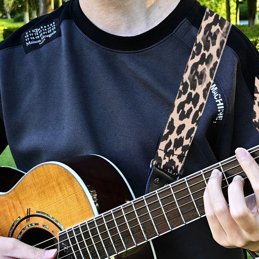 Nylon Guitar Strap Jacquard Leopard Style Electric Guitar Shoulder Belt Adjustable Instrument Accessories Bass Shoulder Band