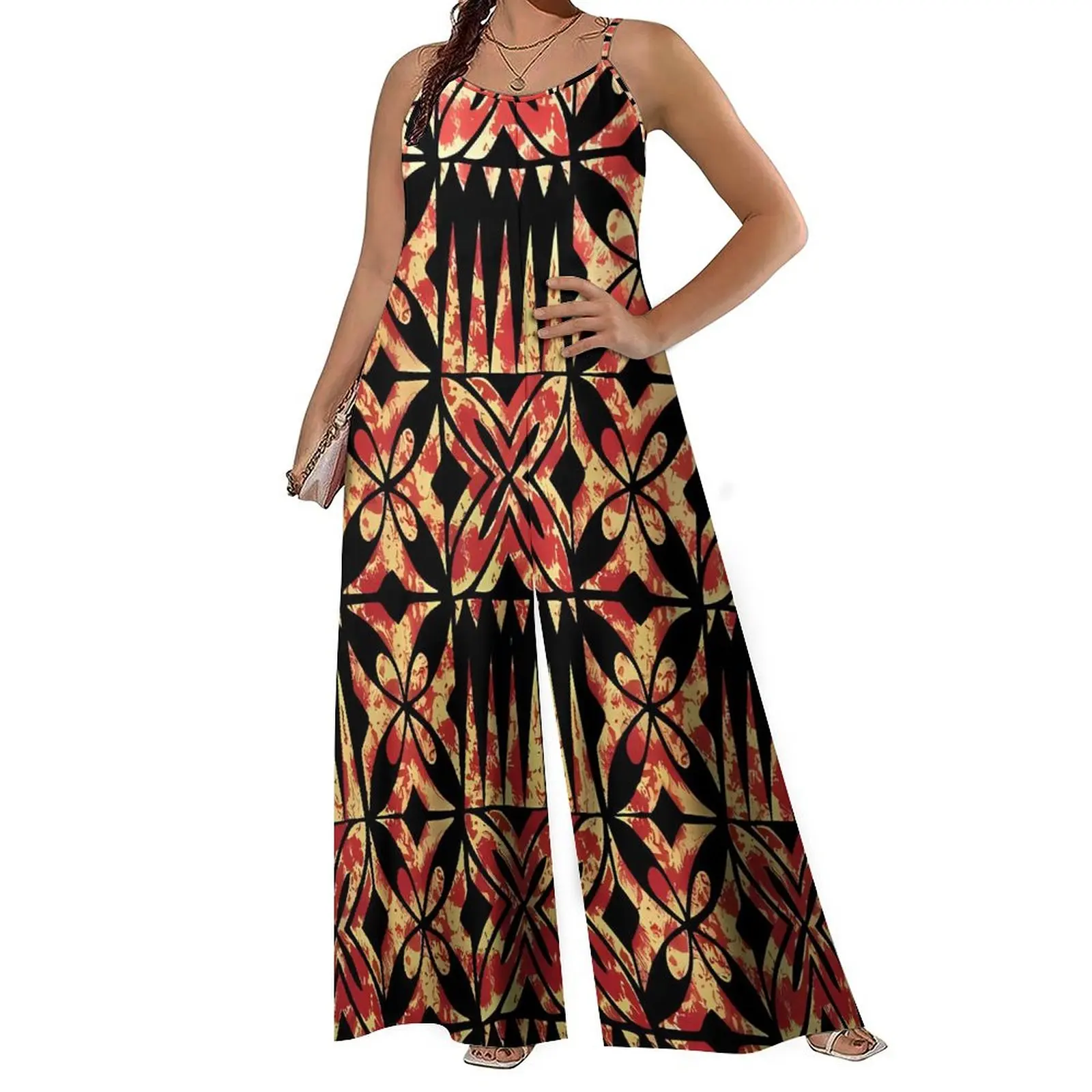 Summer One-Piece Halter Romper Polynesian Print Tailored Women'S Slacks Women'S Simple Superior Sense Romper Pants