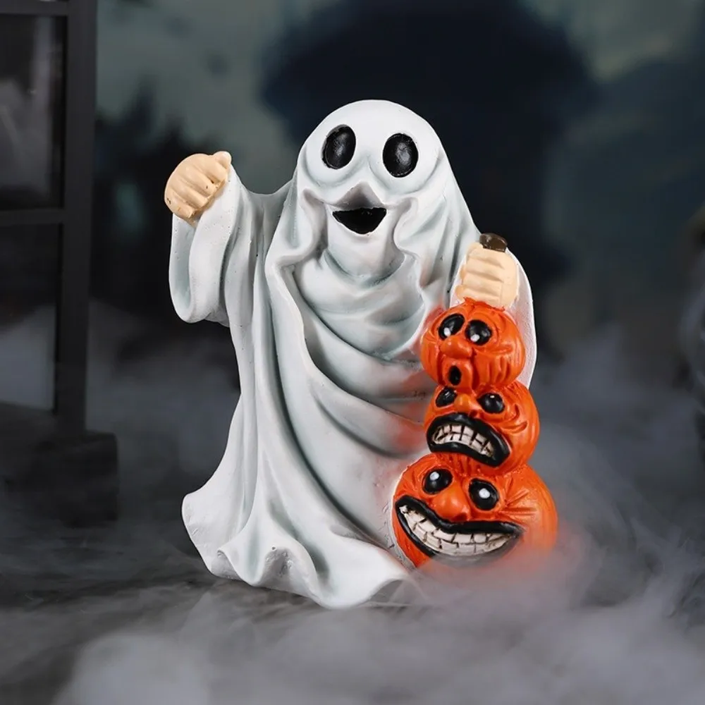 

Cute Resin Ghost Statue Cartoon 3D Sculpture Ghost Sculpture White Ghost Halloween Figurine Halloween Party