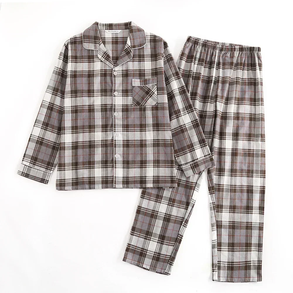 Plaid Design Multi Colors Warm Cotton Flannel Long-sleeved Trousers Pajamas for Men Autumn and Winter Homewear Sleepwear Sets