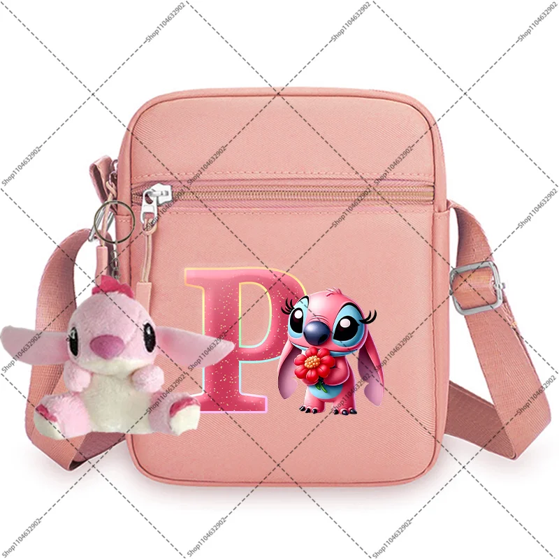 リロアンドスティッチ レディース ピンク ファッション ペンダント クロスボディバッグ 漫画柄 文字 A-Z プリント ガールズ キュート ショルダーバッグ パーティーギフト