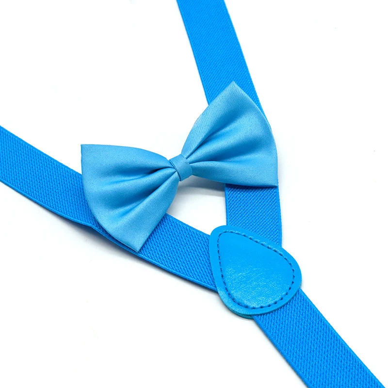 1Set Boys Girls Suspenders Clip-on Y-Back Braces Bow Tie Kids Adjustable Elastic Soild Color Children Belt Bowtie Set