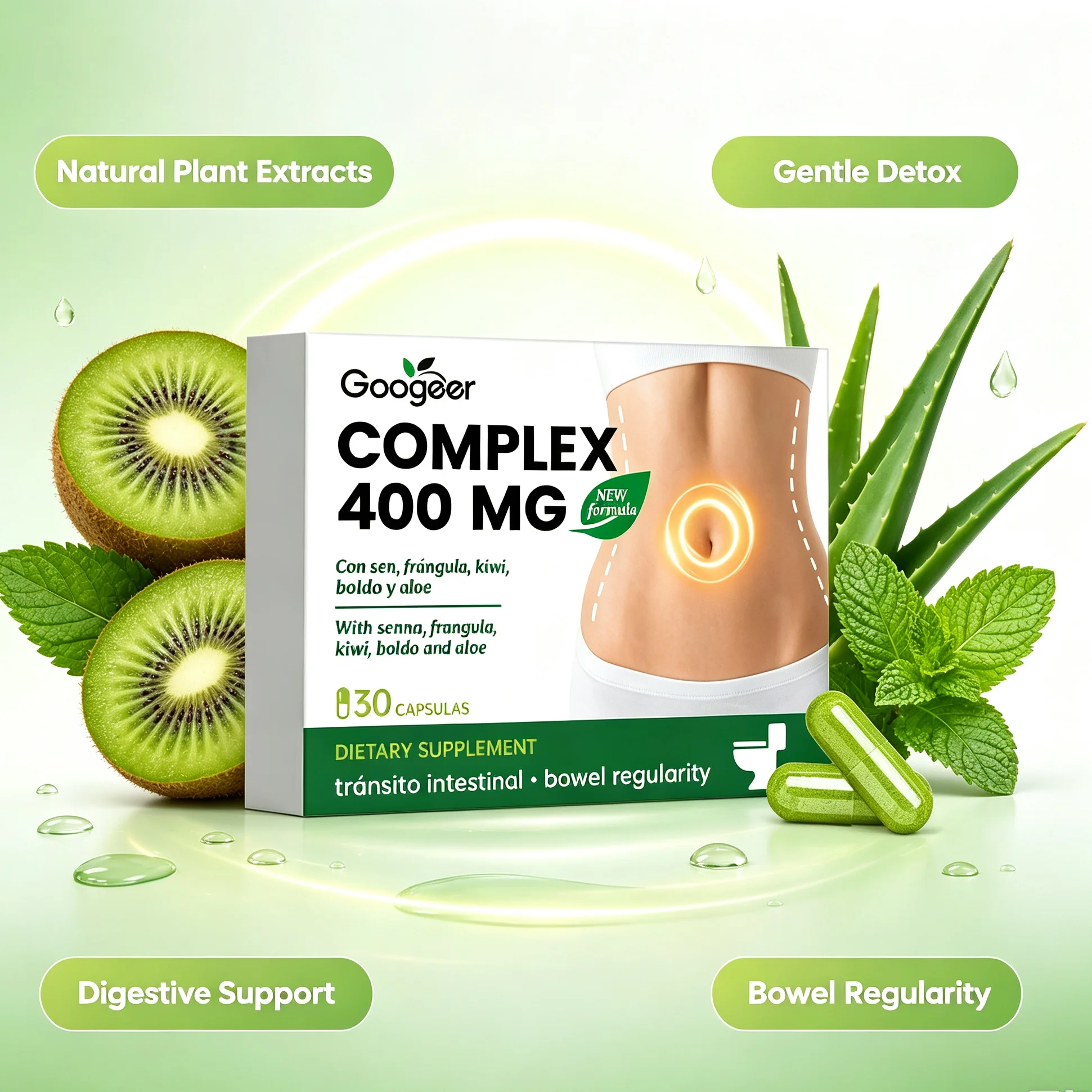 Natural Plant Gut Support Capsules, Gentle Colon Cleansing, Improve Digestion, Dietary Supplement for Intestinal Comfort