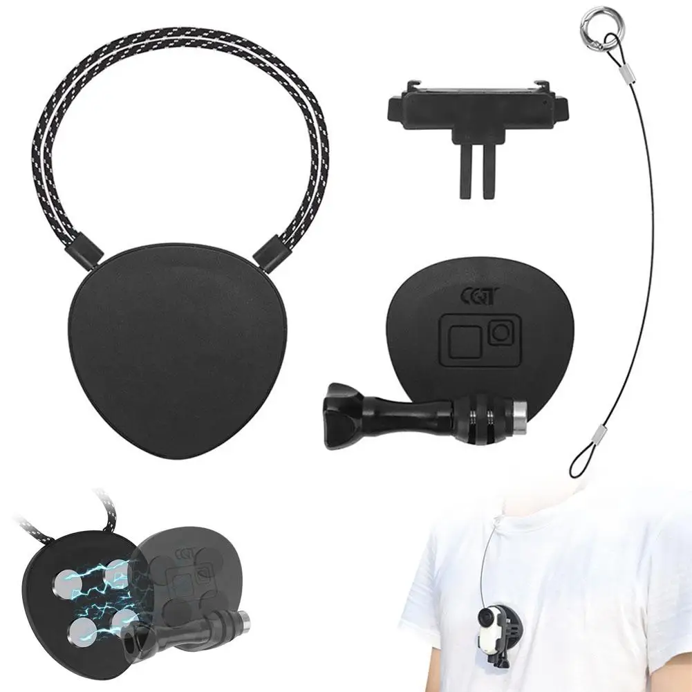 Magnetic Neck Mount for Panoramic Cameras Strong Magnets Anti Lost Strap Adjustable Lanyard Hands Free Wear Multi Angle Shooting