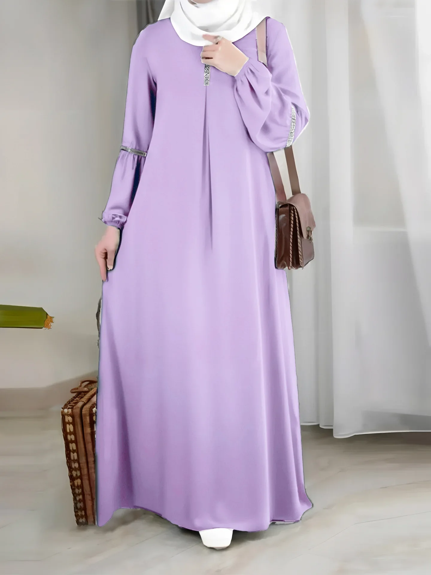 Robe Ramadan Plain Abaya Dubai Turkey Muslim Hijab Dress Long Sleeves Sequins Abayas for Women Sundress Islam Clothes Kaftan