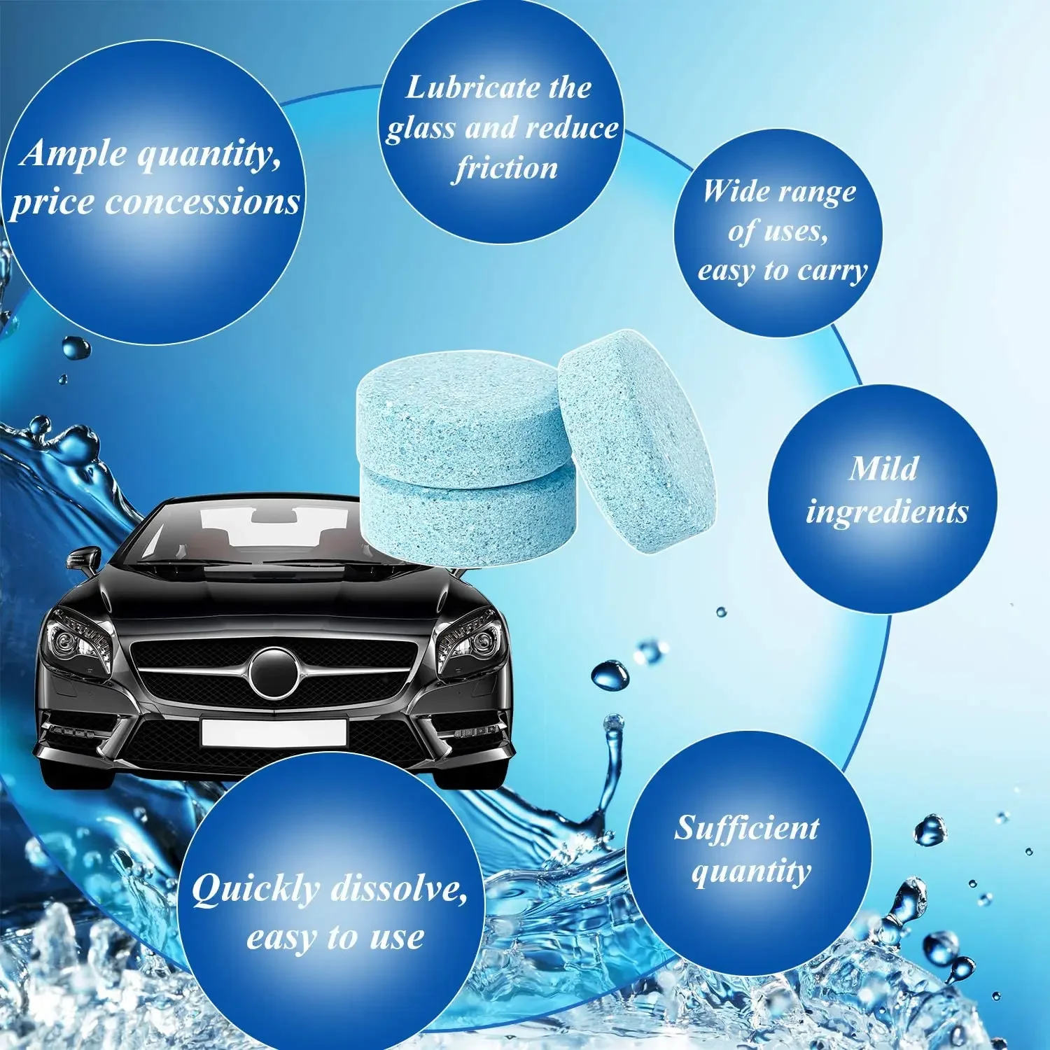 Windshield Glass Concentrated Washer Tablets Solid Car Effervescent Tablets Glass Solid Wiper Cleaning Tablets fo