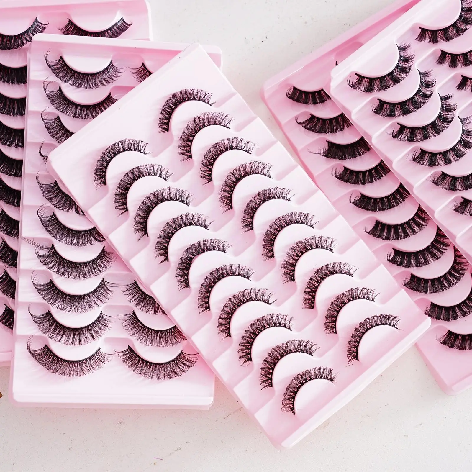 10Pairs Eye Lashes Russian Style Strip Lashes D Curl False Lashes Mink Curled Reusable Full Eyelashes Fluffy Eye A3U8