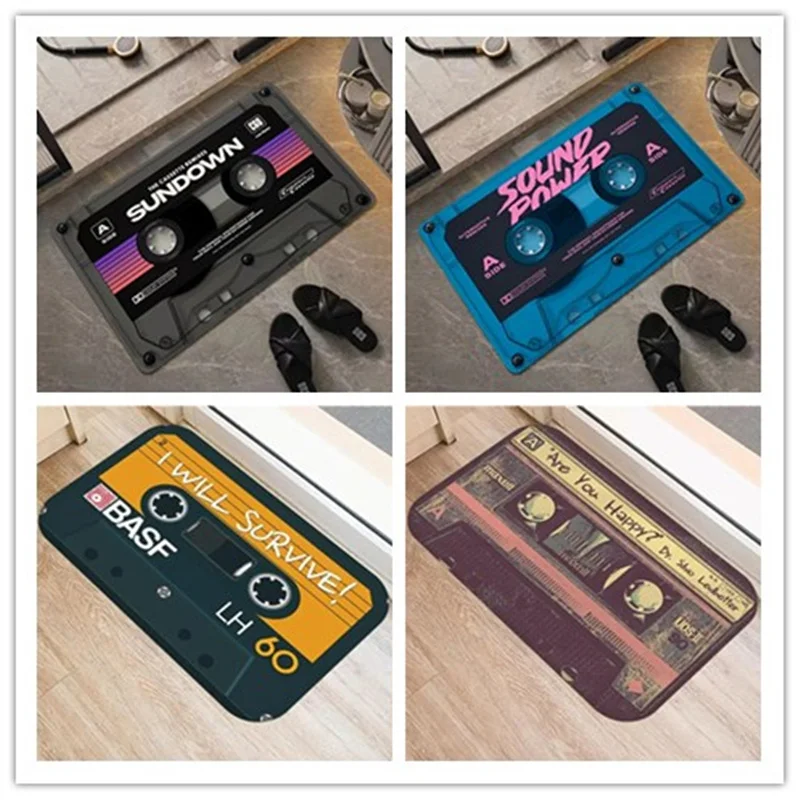 Cassette Tape Print Bath Mats Super Absorbent Carpet for Bathroom Quick Drying Diatom Mud Shower Room Area Rugs Home Retro Decor