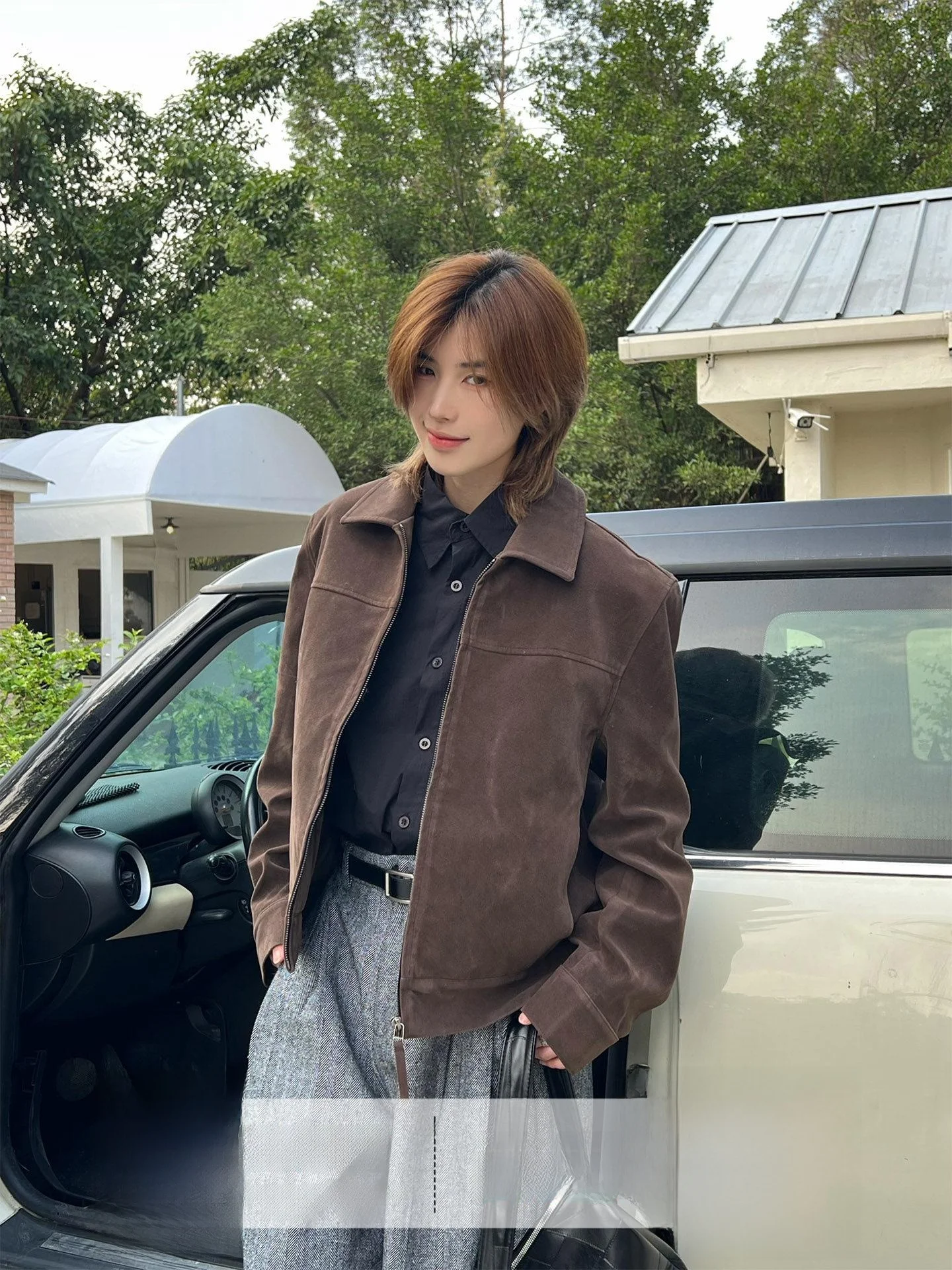 

Matte American Sle Ja Jaet Neutral Sle Pure Color oulder Length Zipper Closure Suede ort Outerwear for Both Men An...