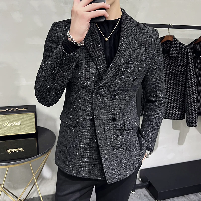 Men High Quality Double-breasted Suit Jackets Male Slim Fit Fashion Business Groom\'s Wedding Tuxedo Man Casual Blazers 3XL-M