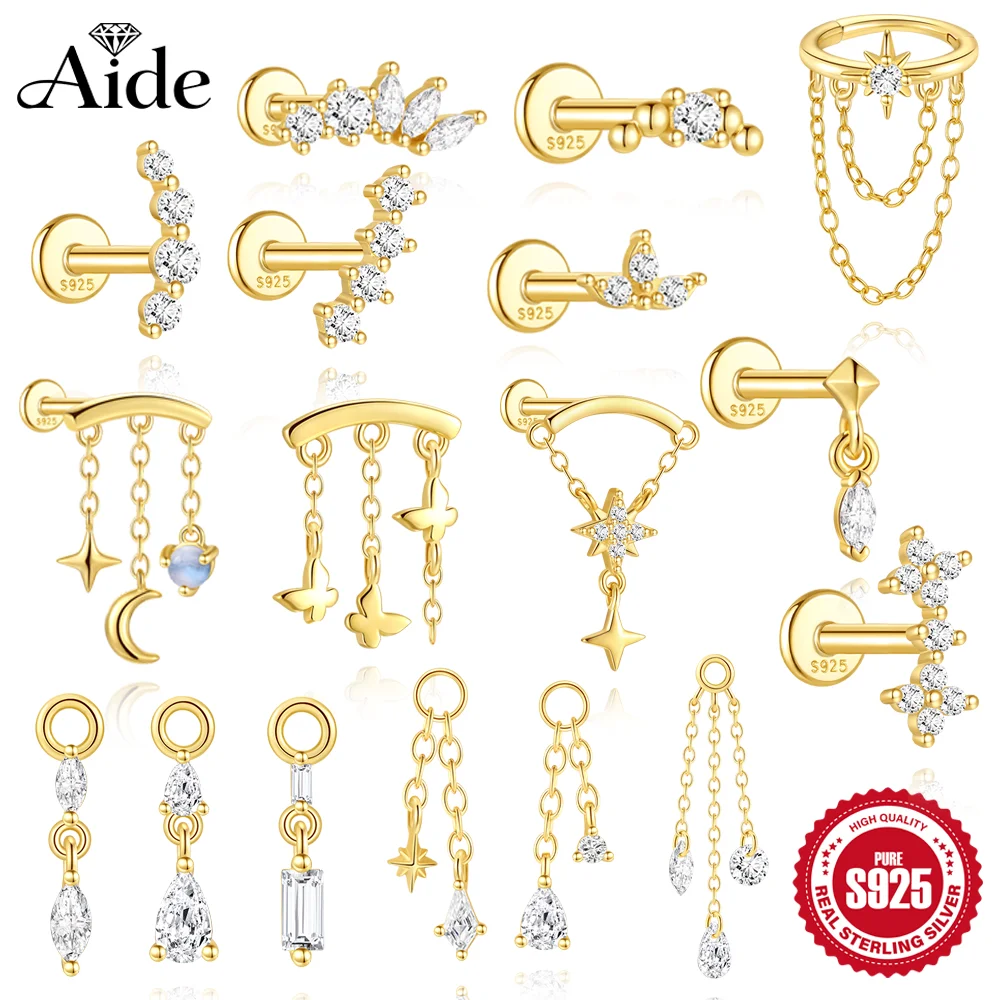 AIDE 925 Sterling Silber Schmetterling/Stern-Mond-Anhänger für Damen, Piercing-Ohrring, Wassertropfen, Doppelkette, Charm-Accessoires, Geschenke