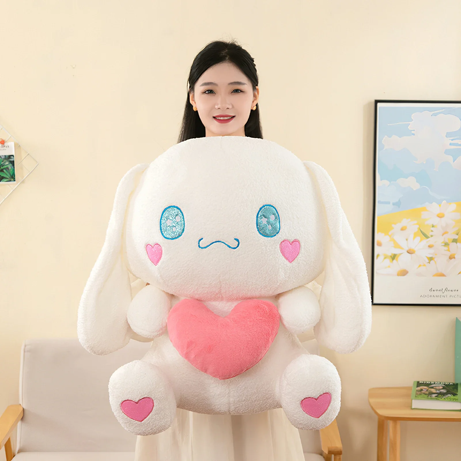 60cm New Sanrio Cute Cinnamoroll Dog Plush Doll Kawaii Love Big Ear Dog Plushies Toy Soft Stuffed Pillow Girls Birthday Gift