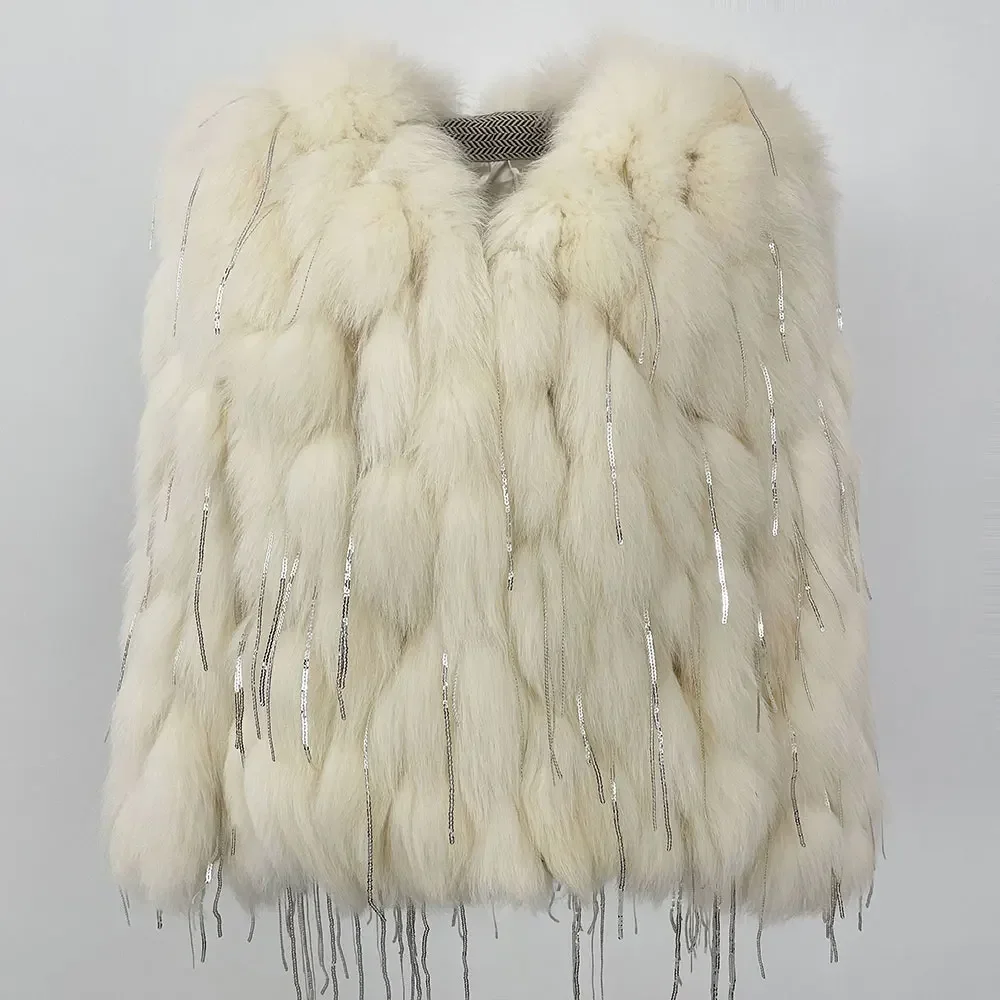 Warm Fur Women Coats New Fashion Winter Natural Fox Fur Coat Thick Jackets Hot Sales New Real Fox Fur Jackets Tassels