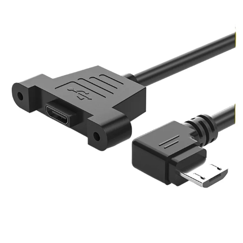 0.3m Micro USB 5-pin 90 Degree USB 2.0 Male Connector to Micro Female Extension Cable With Screw Panel Mounting Holes