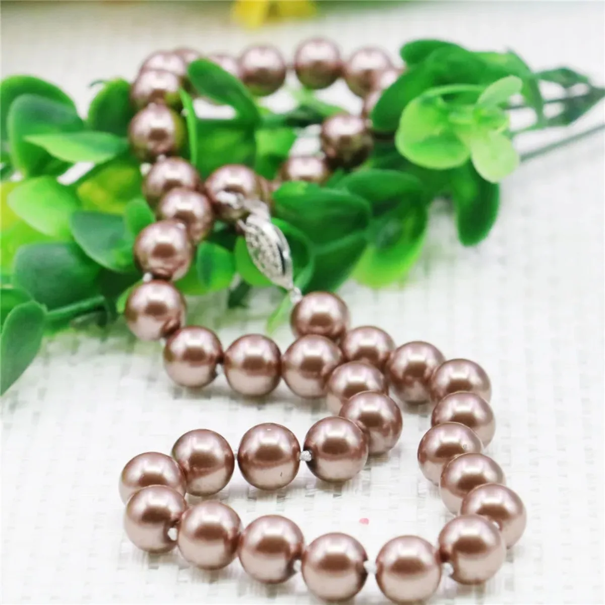 10 12mm Round Light Brown Pearl Shell Necklace Women Girls Hand Made Jewelry Making Design Fashion Accessory Gifts For Mother