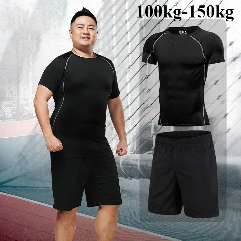 

PLUS SIZE Compression Sports Suit 150 Kg Running Sets Gym Fitness Sportswear Basketball Tights Jogging Fleece Training Clothes