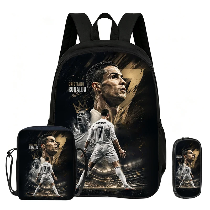 Leren, reizen, schoolschoudertas, potloodtassen, sportboekentas Ronaldo Kids 3-delige set rugzak voetbalster rugzak cadeau