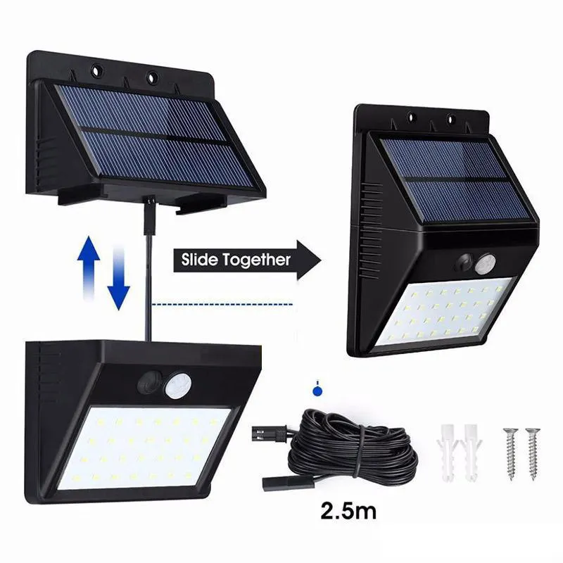 LED Powered Wall Lamp Three Modes Solar Split Solar Wall Light Outdoor Waterproof Brightness Adjustable Fence Garden Light