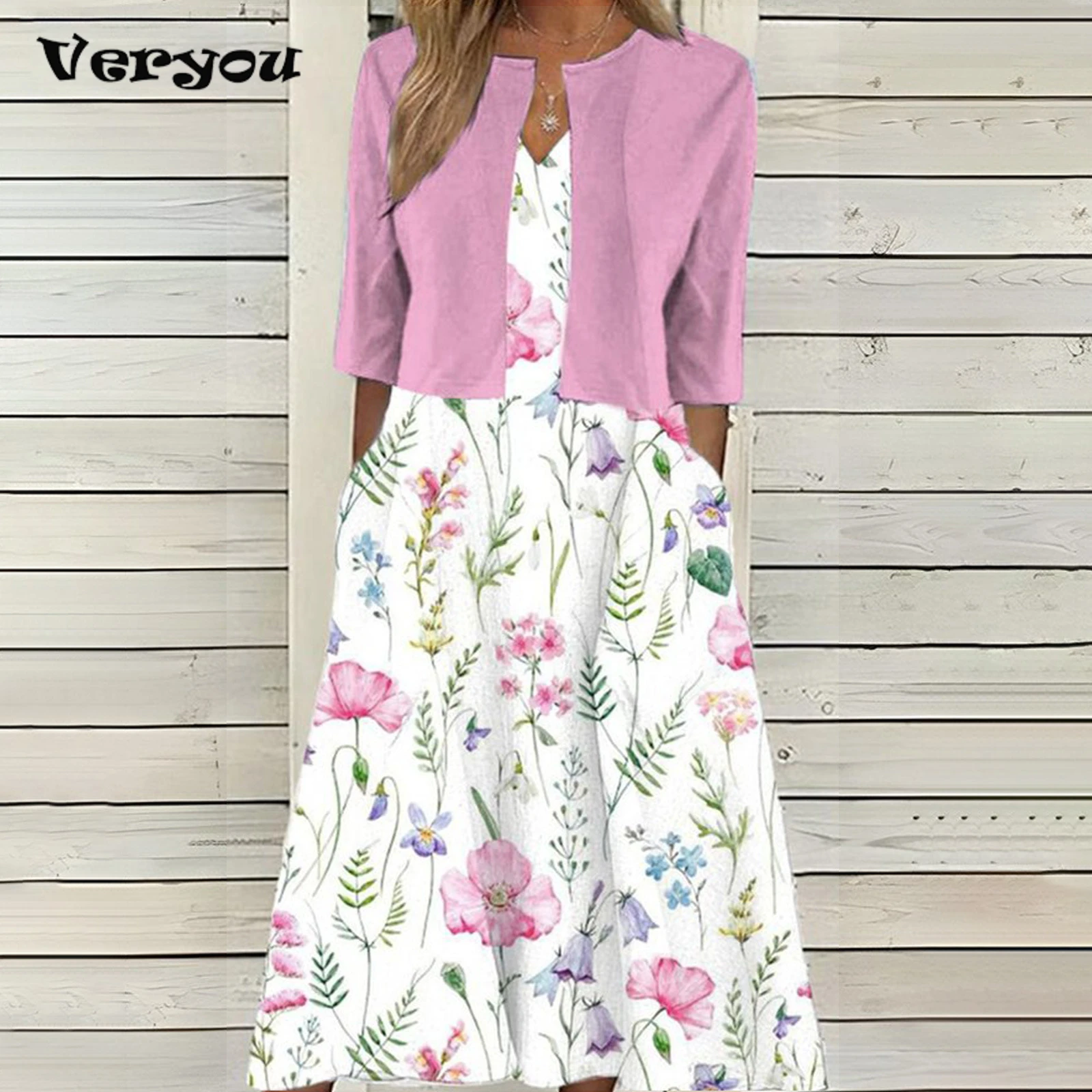 

Ladies Spring/Summer Elegance Long Dress Two-piece Dress Halter Dress Casual Office Beach Party Small Coat And Two-piece Suit