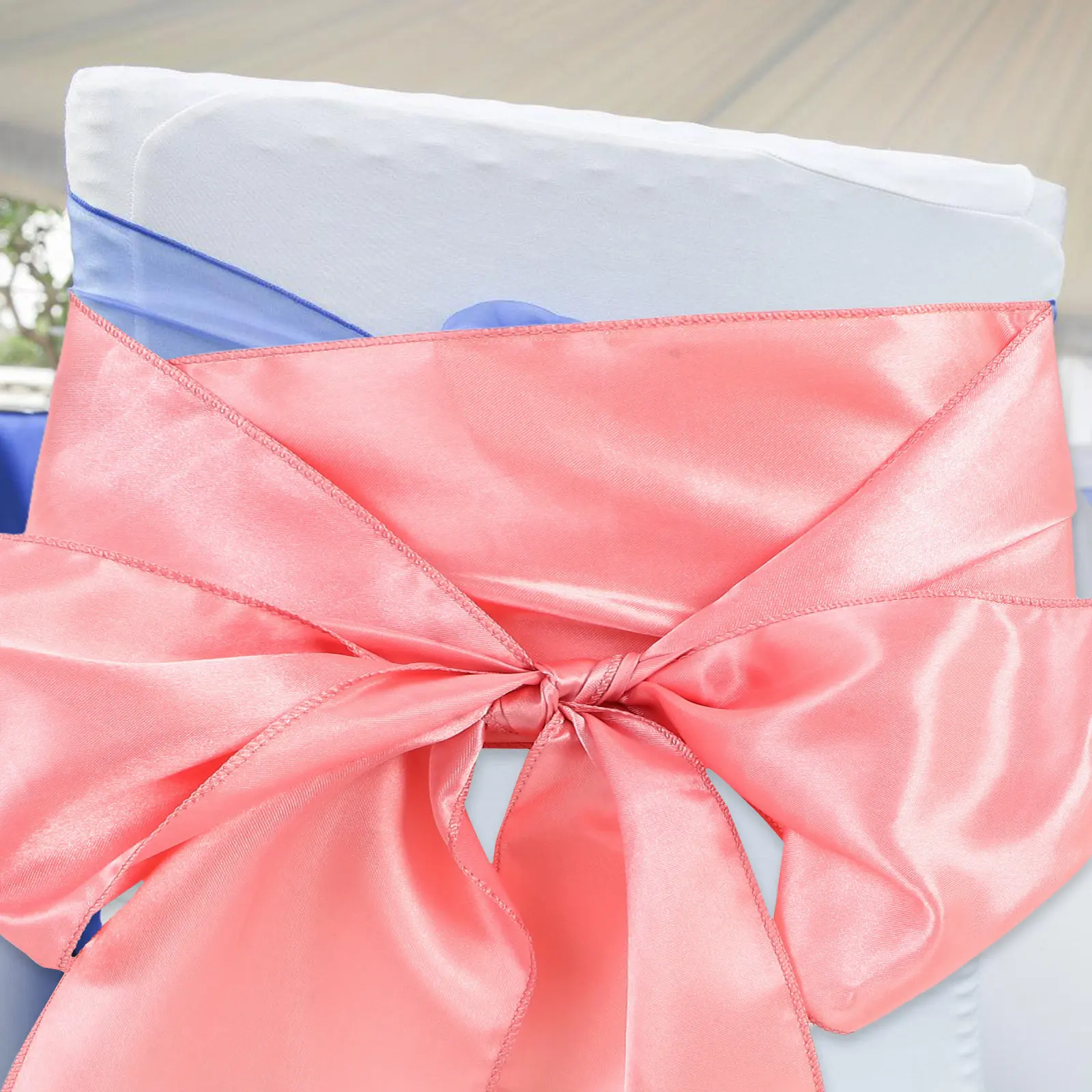 10Pcs Rose Gold Satin Chair Ribbon Ties Wedding Chair Sashes Party Banquet Reception Decorations Bows Ribbon Knots for Weddings