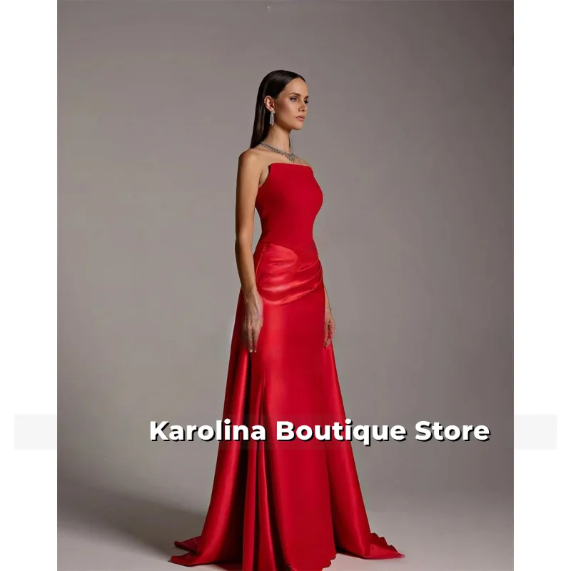 Vintage rotes Satin-Abendkleid, trägerlos, Meerjungfrau-Abschlussballkleid, Dubai, langes Schleppe-Kleid für Damen, elegante Party, individuell