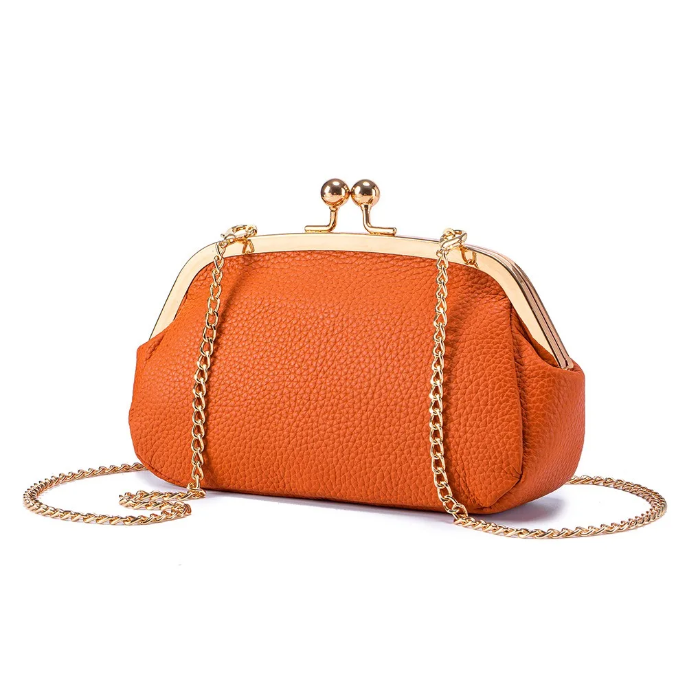 Soft Real Leather Frame Clutch Purse, Multi Layer Interior Kiss Lock Crossbody Bag Fits Cell Phone Cosmetics Cards