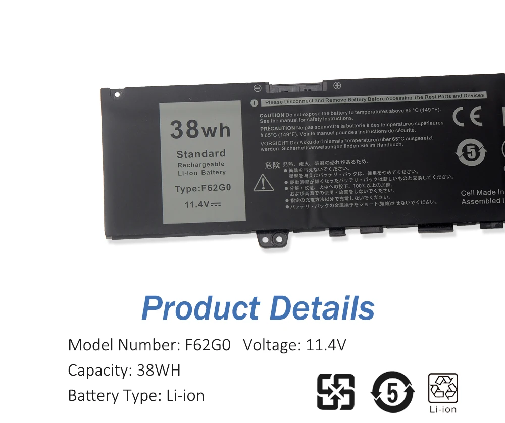 ETESBAY F62G0 DELL Inspiron 13 7370 7373 7380 7386 Vostro 13 5370 RPJC3 39DY5 P83G P87G P91G 11.4V 38WH