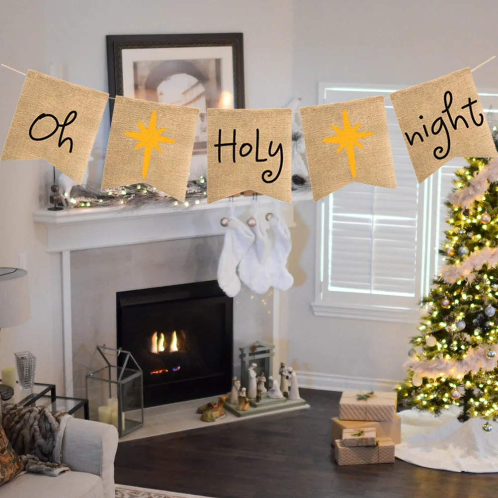 17 سنتيمتر x 21 سنتيمتر أوه ليلة المقدسة مطبوعة الخيش راية عشية عيد الميلاد زينة المنزل رف الموقد ساحة حفلة ريفي عطلة الرايات