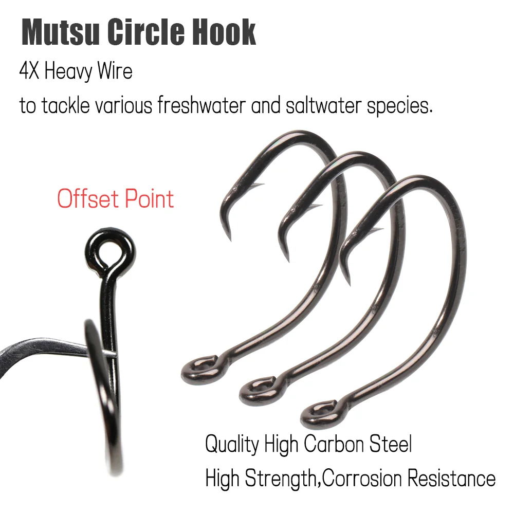 Wifreo Mutsu Circle Hook 4X Strong Heavy Duty Fishhook Saltwater Fishing Big Game Hooks for Grouper Tuna Shark Boat Reef Fishing