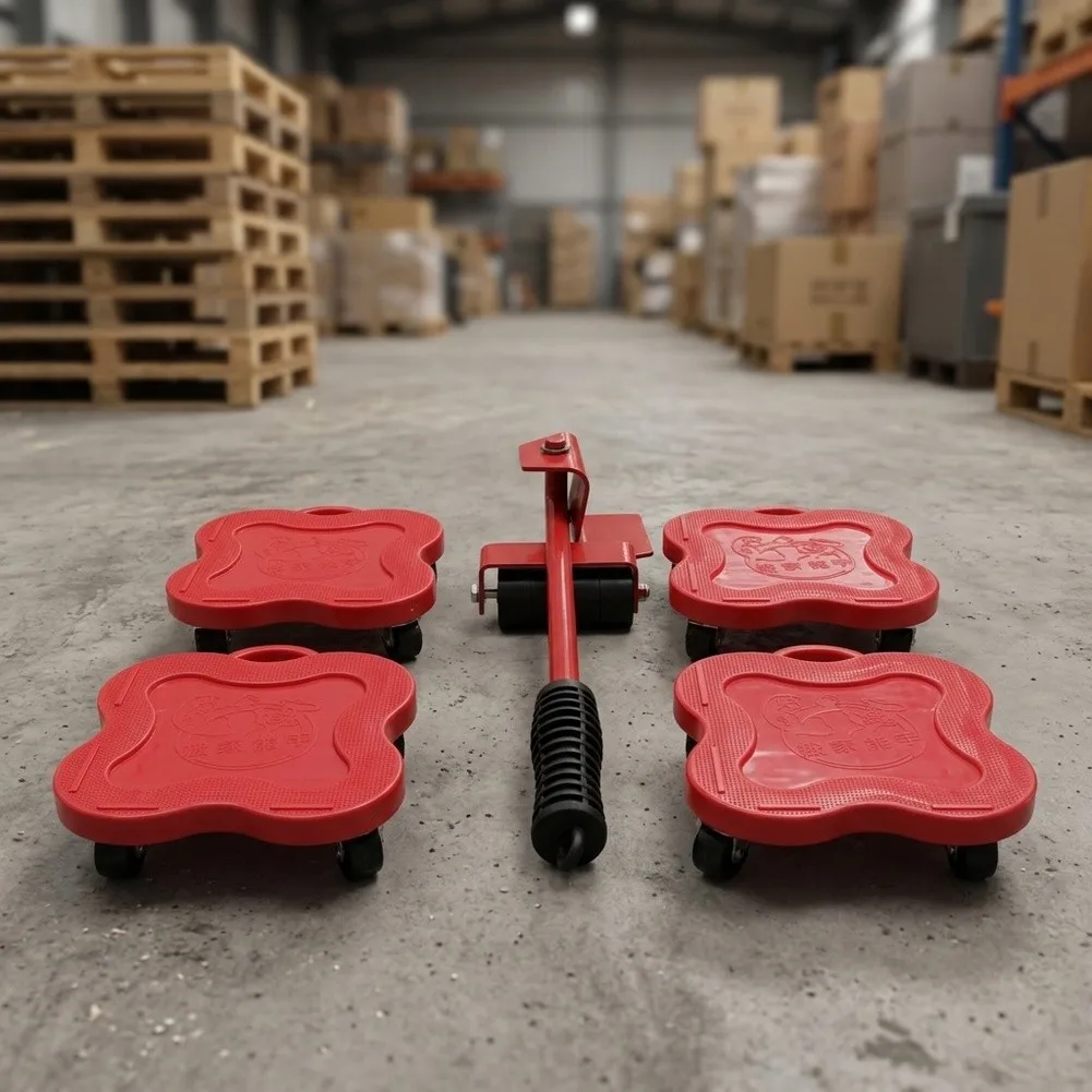 Compact Furniture Mover Kit with 4 Wheeled Bases and Designed for Solo Use on Floors Including Hardwood and Carpet