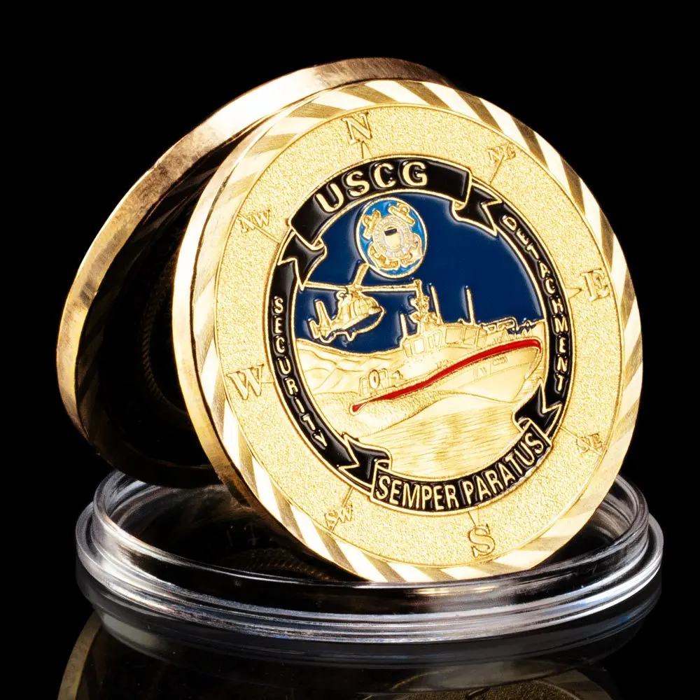 United States Coast Guard Souvenir Coin Semper Paratus USCG Core Values Challenge Coin Veteran Golden Plated Commemorative Coin view 2