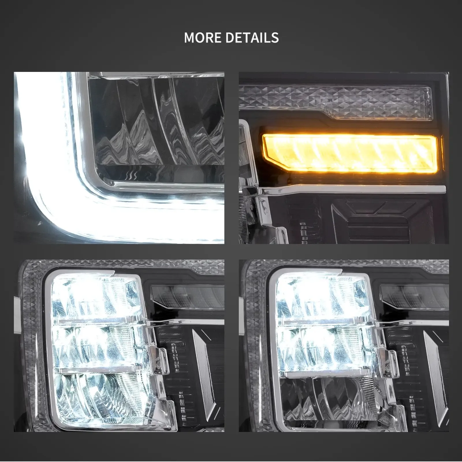 Vland 07-13 Sierra 2nd Gen LED Reflection Bowl Headlights Chrome with DRL High Low Beam Front Headlamp Assembly