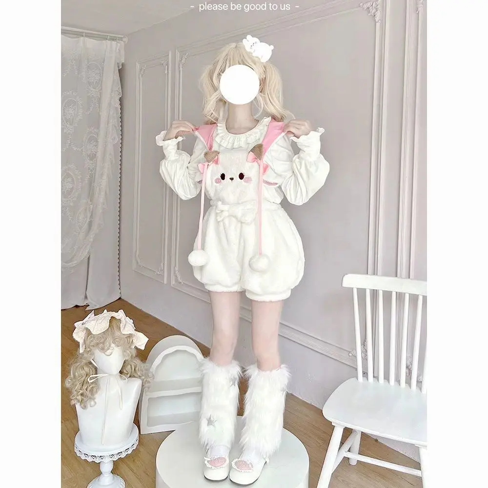 

Оригинальный медведь-печенье Лолита, осенне-зимний мягкий милый комбинезон с милым медвежонком и бутоном цветка в стиле Лолиты, плюшевый короткий комбинезон с ремешком из ягненка