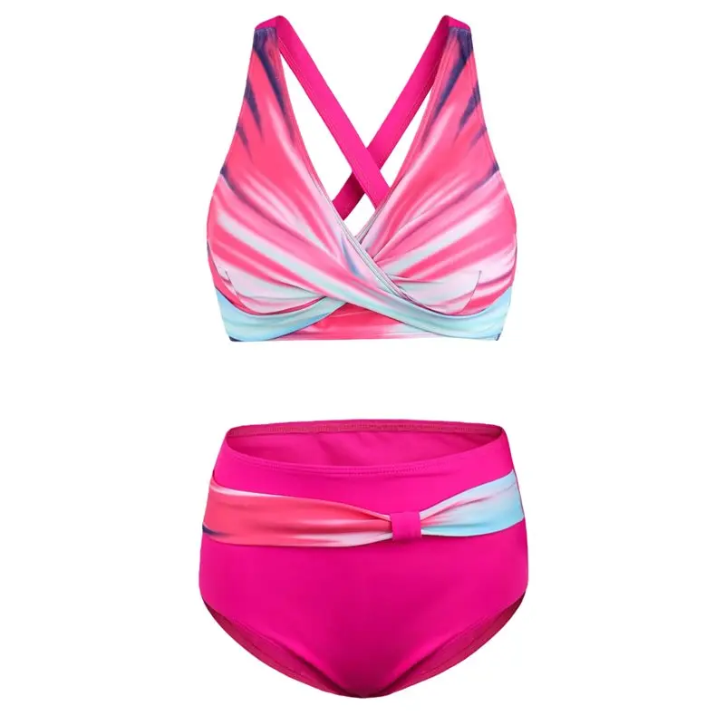 Hot Trend-Women Two Piece Swimsuits Wrap Front Bikini High Waisted Bottom Tummy Control Bathing-Suits Vintage Print Swimwear