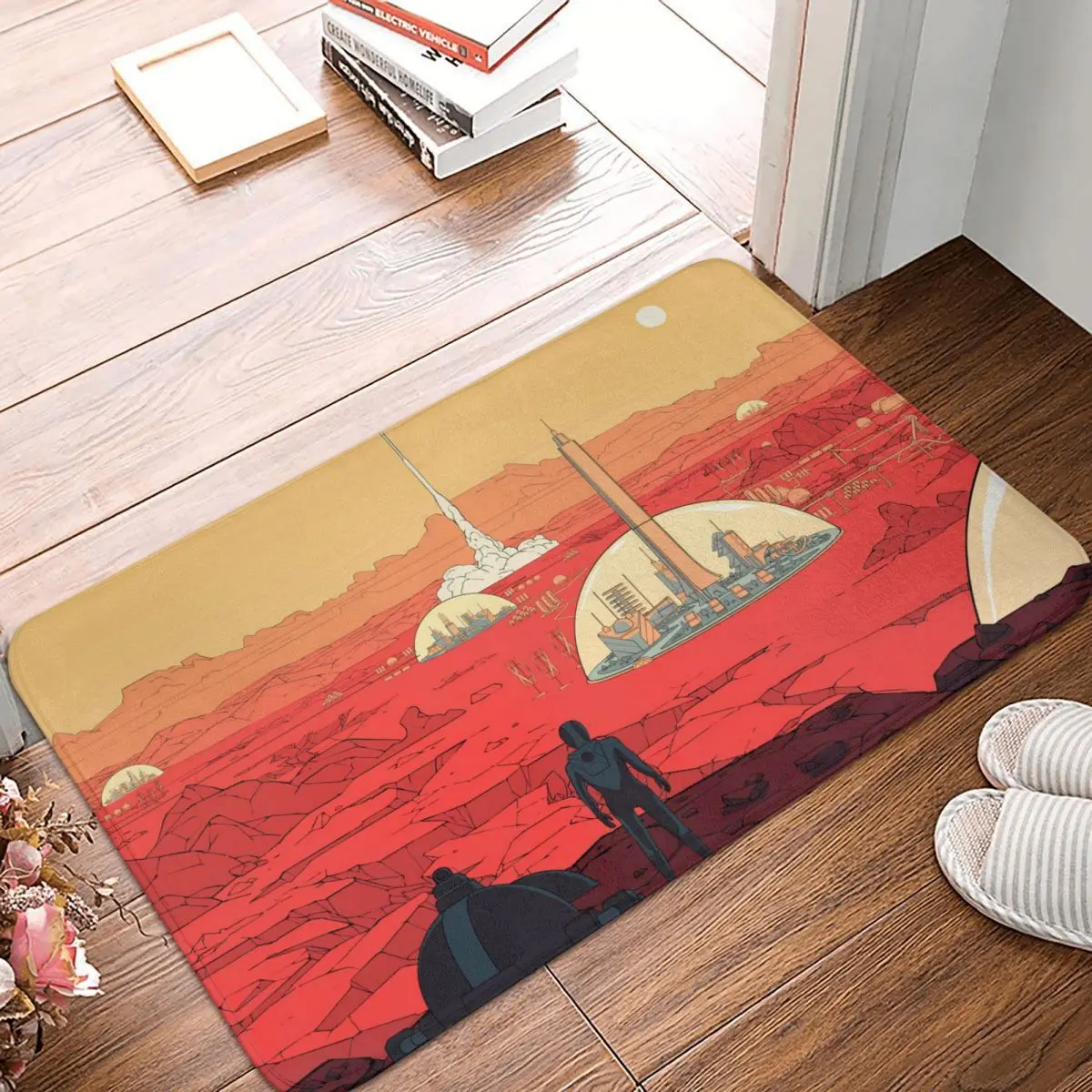 Astronaut And Space Non-slip Doormat Cartoon Orange Launch Station Bath Kitchen Mat Outdoor Carpet Indoor Modern Decor