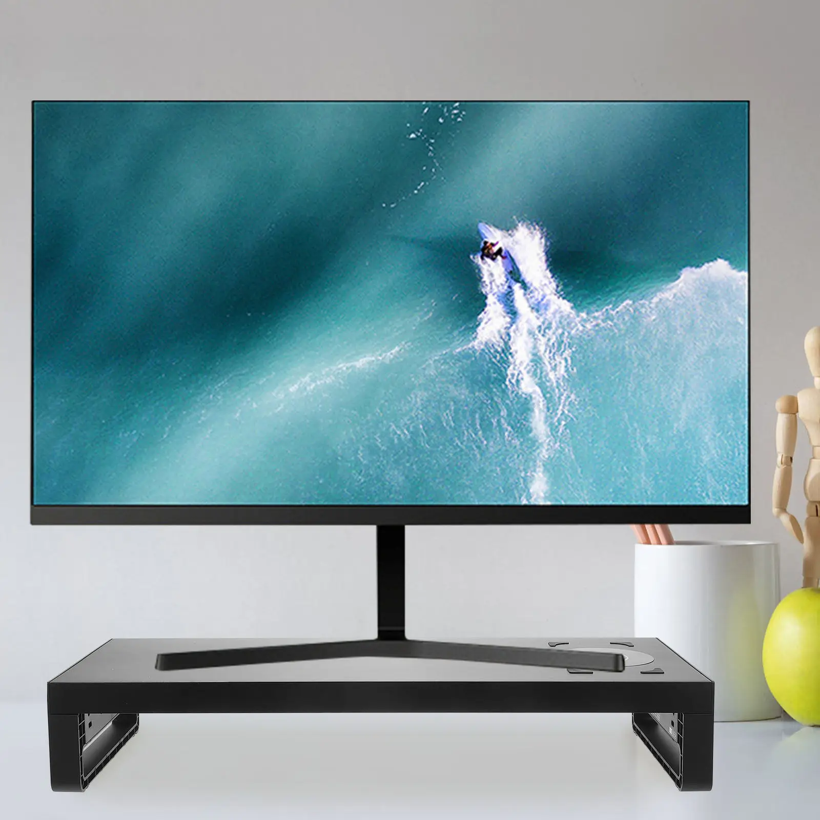 Strong Aluminum Monitor Stand Riser Elevated Display Shelf with 4 High Speed USB Ports Tidy Desktop Solution for Office School