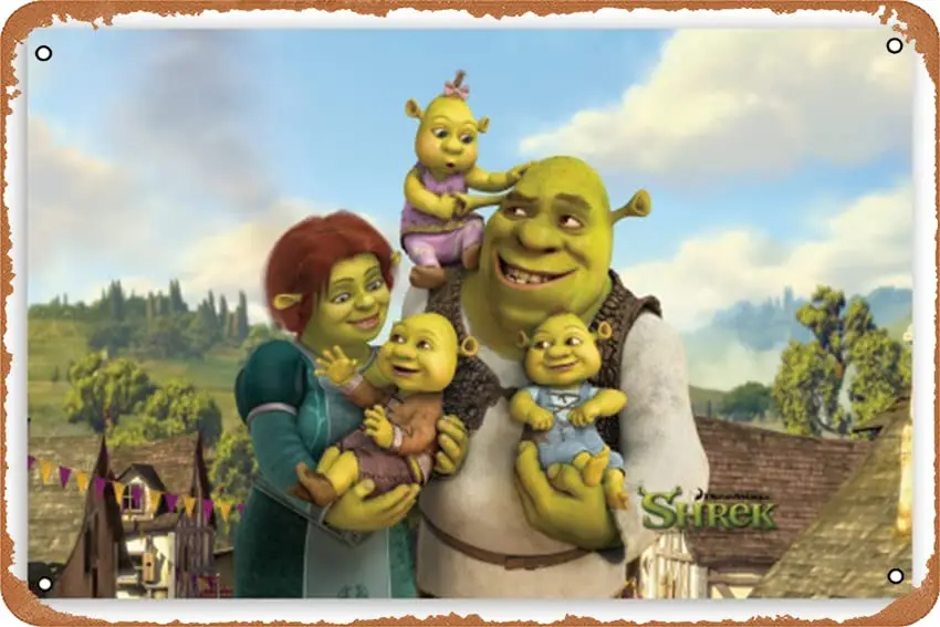 Shrek And Fiona;s Babies, Shrek The. Cartoons Metal Tin Sign Home Decoration Bar Cafe Club Wall Decoration Vintage Retro Sign 8x