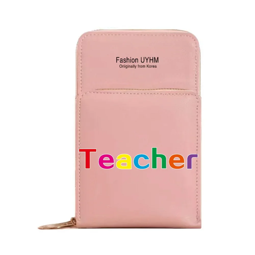 Universal Mobile Phone Bag With Touch Screen Women's Bag PU Leather Wallets Card Holder Shoulder Crossbody Pouch Teacher Pattern