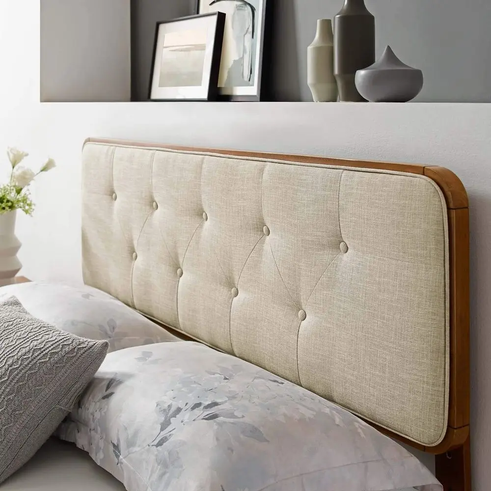 

MOD6234WALBEI Collins Tufted Queen Fabric and Wood Headboard, Walnut Beige