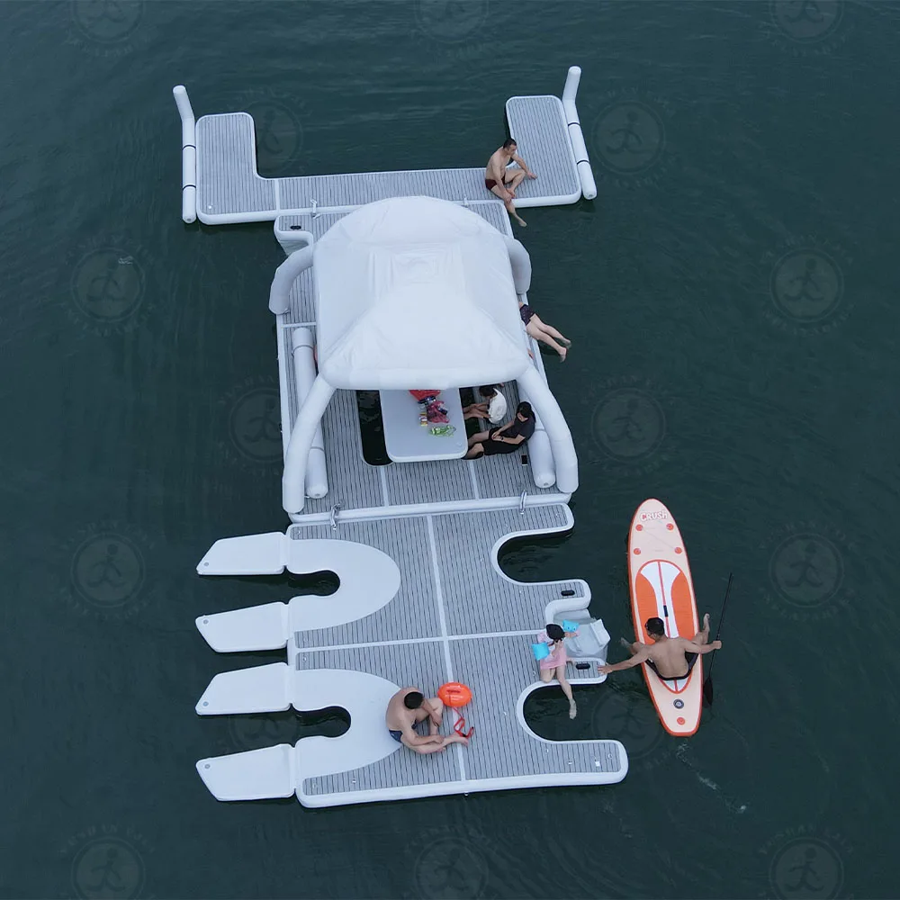 Large inflatable floating platform - sun shelter tent - water platform - ideal for parties and boating
