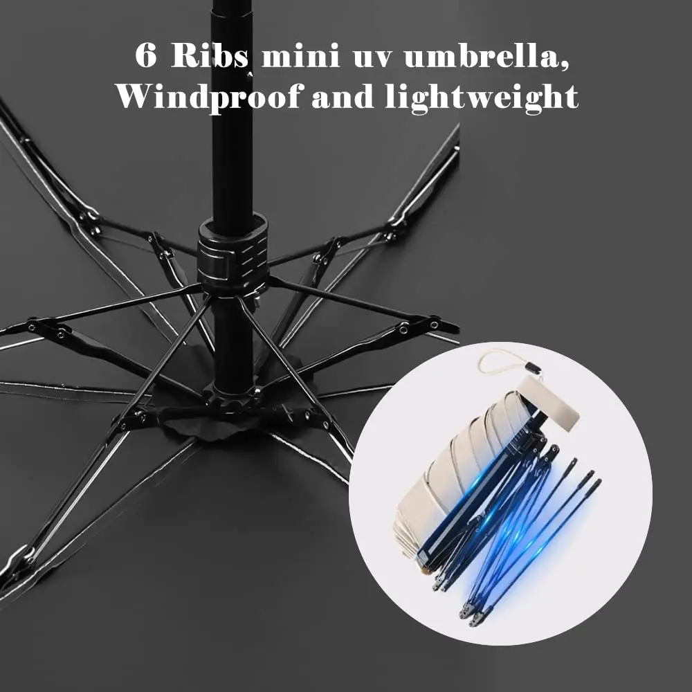 Mini Travel Sun Umbrella for Purse With Case,Small Compact UV Umbrella for Sun and Rain,Lightweight & Portable,Windproof Parasol