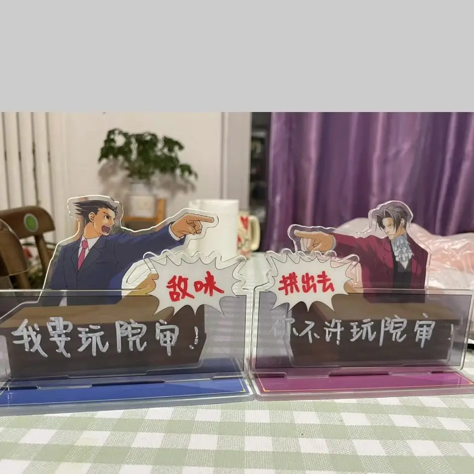 Anime Game Ace Attorney Phoenix Wright Miles Edgeworth Cosplay Acrylic Q Version Couple Scene Stand Desktop Model Decor Prop